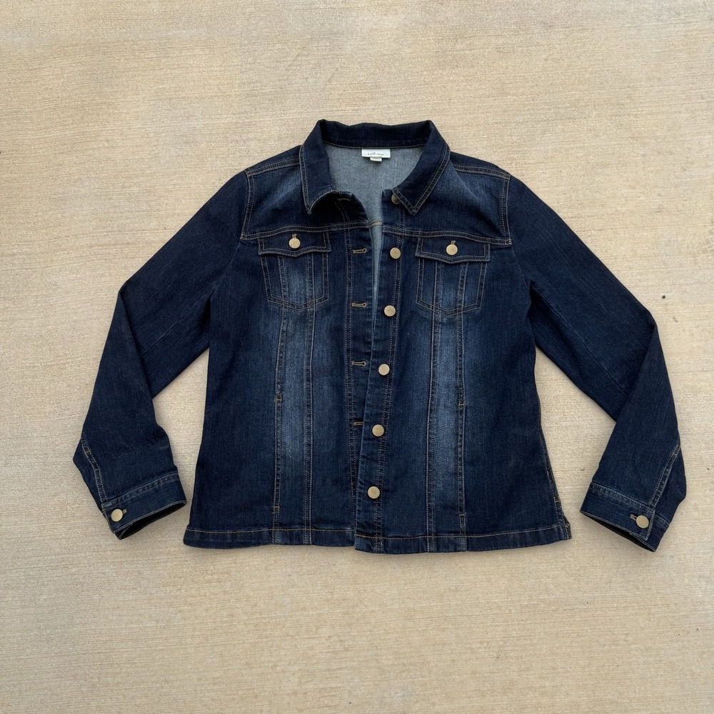 J Jill Blue Jacket Womens Denim Blazer Structured Dark Wash Size Small